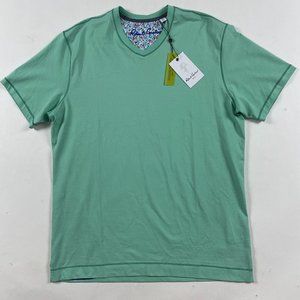 NWT Robert Graham Brice Classic Fit V-Neck T Shirt Mens Medium Sea Green Cotton